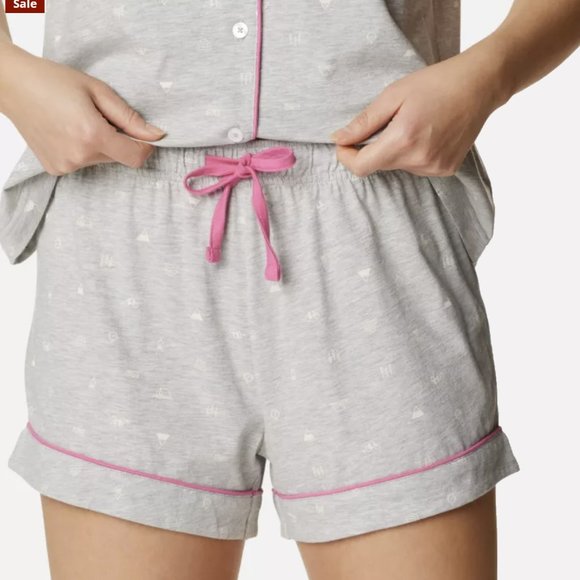 New NWT Columbia Pajamas PJ Set Women's Small Gray Camp Icon Shorts Cotton - Picture 1 of 6